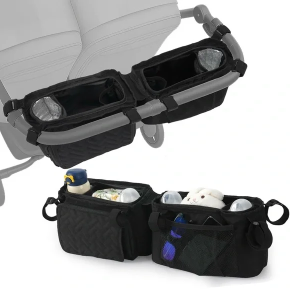 Black Double Stroller Organizer with Cup Holders - Picture 1 of 8